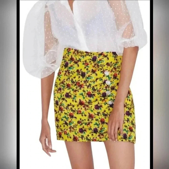 Zara Draped Floral Print Jeweled Mini Skirt - Picture 1 of 17